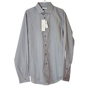 Calvin Klein 16 34-35 Slim Fit Men Dress Shirt Long Sleeve Gingham 98% Cotton